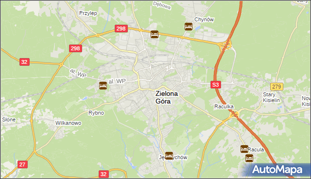 mapa Zielona Góra, Zielona Góra na mapie Targeo