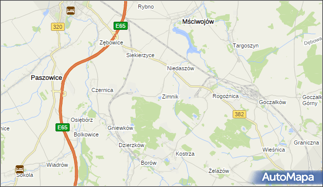 mapa Zimnik gmina Mściwojów, Zimnik gmina Mściwojów na mapie Targeo