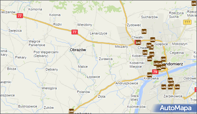 mapa Żurawica gmina Obrazów, Żurawica gmina Obrazów na mapie Targeo