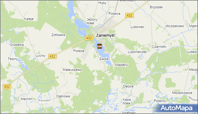 mapa Zwola gmina Zaniemyśl, Zwola gmina Zaniemyśl na mapie Targeo