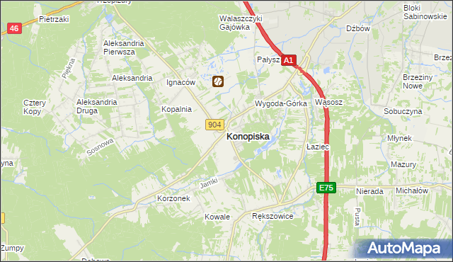 mapa Konopiska powiat częstochowski, Konopiska powiat częstochowski na mapie Targeo