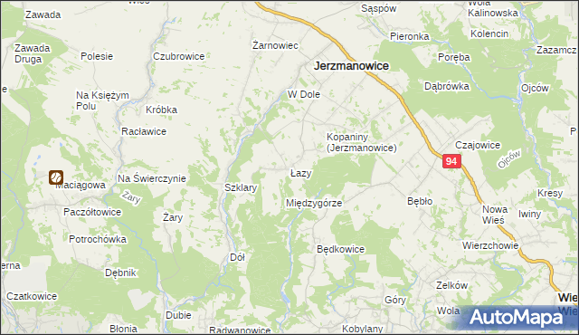 mapa Łazy gmina Jerzmanowice-Przeginia, Łazy gmina Jerzmanowice-Przeginia na mapie Targeo