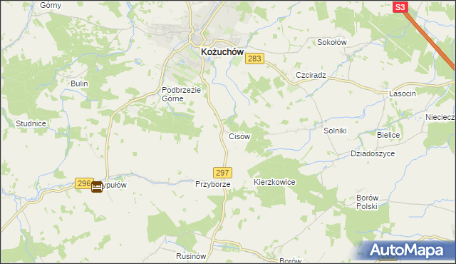 mapa Cisów gmina Kożuchów, Cisów gmina Kożuchów na mapie Targeo