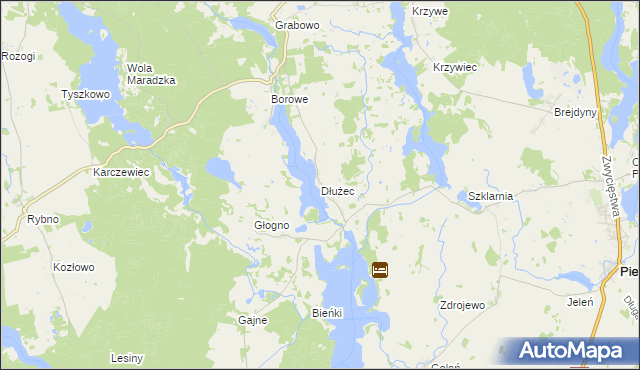 mapa Dłużec gmina Piecki, Dłużec gmina Piecki na mapie Targeo
