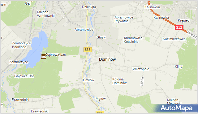 mapa Dominów gmina Głusk, Dominów gmina Głusk na mapie Targeo