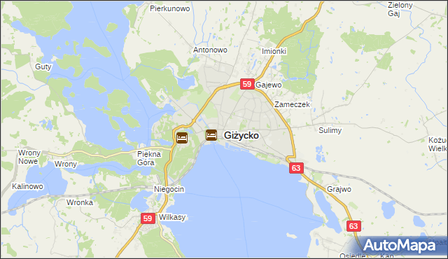mapa Giżycko, Giżycko na mapie Targeo