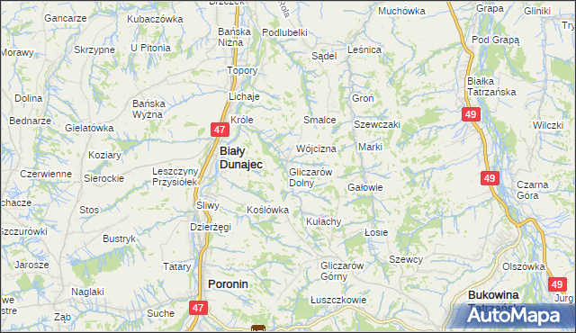 mapa Gliczarów Dolny, Gliczarów Dolny na mapie Targeo