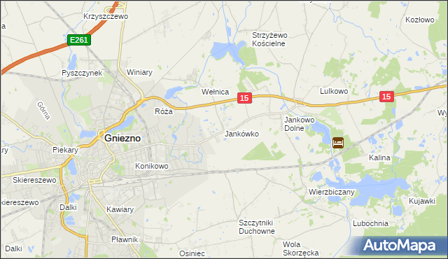 mapa Jankówko gmina Gniezno, Jankówko gmina Gniezno na mapie Targeo