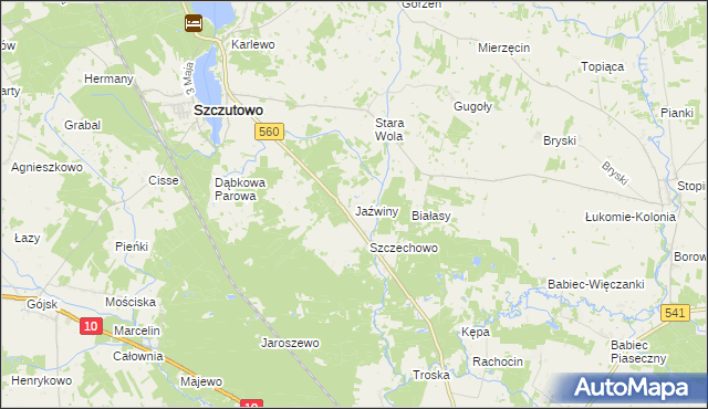 mapa Jaźwiny gmina Szczutowo, Jaźwiny gmina Szczutowo na mapie Targeo