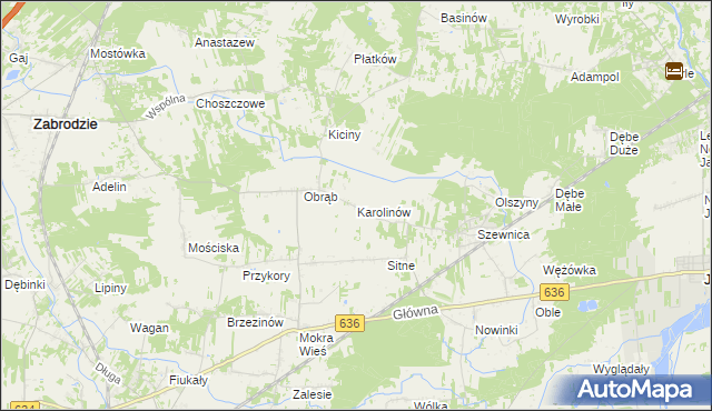 mapa Karolinów gmina Zabrodzie, Karolinów gmina Zabrodzie na mapie Targeo