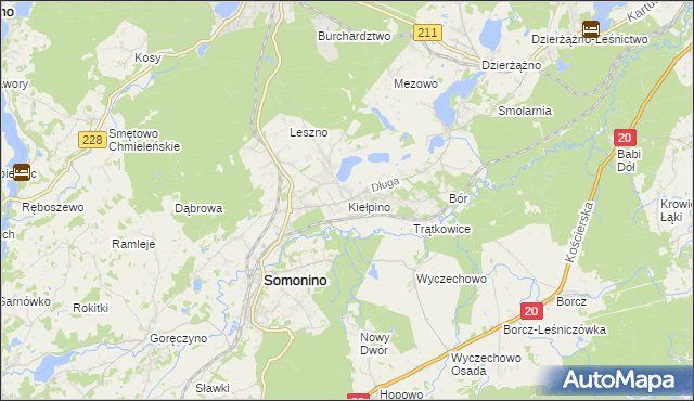 mapa Kiełpino gmina Kartuzy, Kiełpino gmina Kartuzy na mapie Targeo