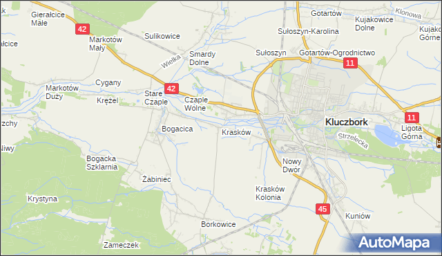 mapa Krasków gmina Kluczbork, Krasków gmina Kluczbork na mapie Targeo