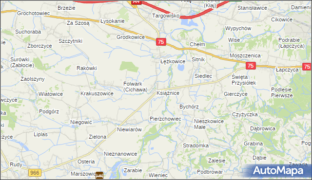 mapa Książnice gmina Gdów, Książnice gmina Gdów na mapie Targeo