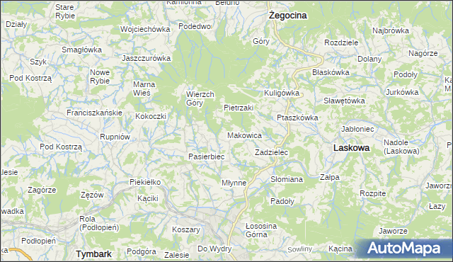 mapa Makowica gmina Limanowa, Makowica gmina Limanowa na mapie Targeo