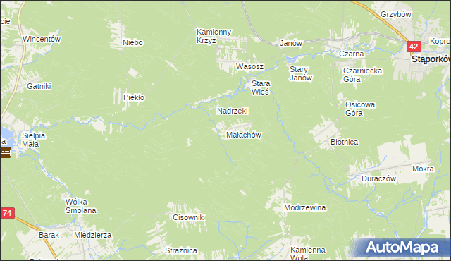 mapa Małachów gmina Końskie, Małachów gmina Końskie na mapie Targeo