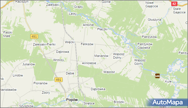 mapa Marianów gmina Popów, Marianów gmina Popów na mapie Targeo