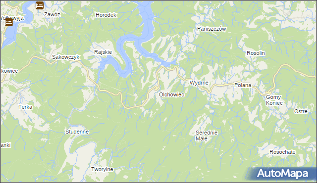 mapa Olchowiec gmina Czarna, Olchowiec gmina Czarna na mapie Targeo
