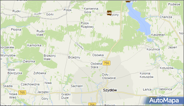 mapa Osówka gmina Szydłów, Osówka gmina Szydłów na mapie Targeo