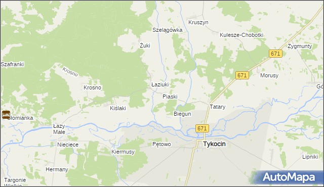 mapa Piaski gmina Tykocin, Piaski gmina Tykocin na mapie Targeo