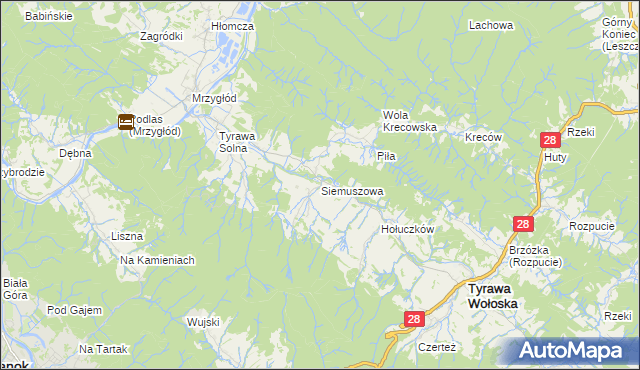 mapa Siemuszowa, Siemuszowa na mapie Targeo