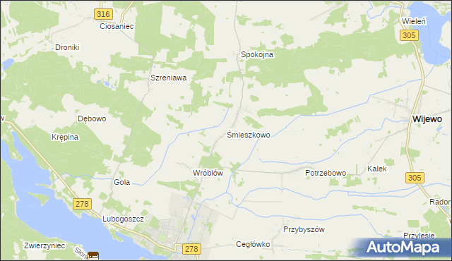 mapa Śmieszkowo gmina Sława, Śmieszkowo gmina Sława na mapie Targeo
