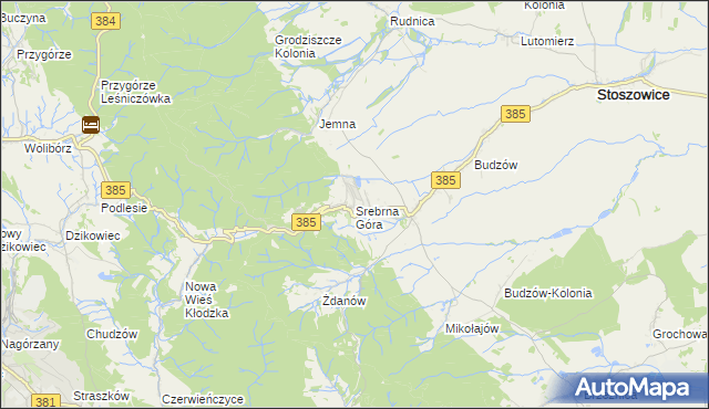 mapa Srebrna Góra gmina Stoszowice, Srebrna Góra gmina Stoszowice na mapie Targeo