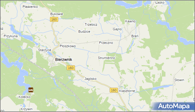 mapa Strumienno gmina Bierzwnik, Strumienno gmina Bierzwnik na mapie Targeo