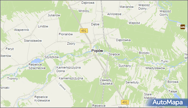 mapa Zawady gmina Popów, Zawady gmina Popów na mapie Targeo