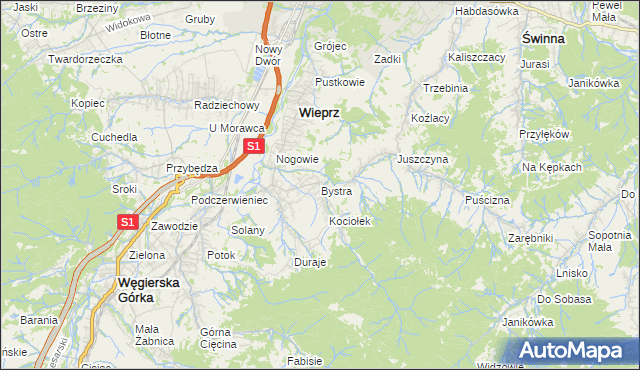 mapa Bystra gmina Radziechowy-Wieprz, Bystra gmina Radziechowy-Wieprz na mapie Targeo