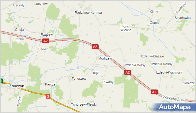 mapa Modrzew gmina Zbuczyn, Modrzew gmina Zbuczyn na mapie Targeo