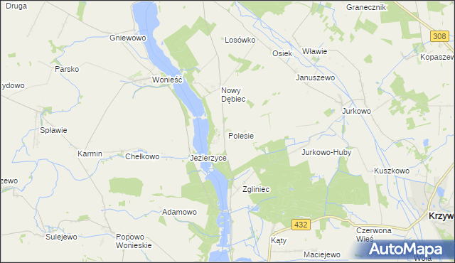 mapa Polesie gmina Krzywiń, Polesie gmina Krzywiń na mapie Targeo