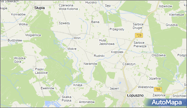mapa Rudniki gmina Łopuszno, Rudniki gmina Łopuszno na mapie Targeo