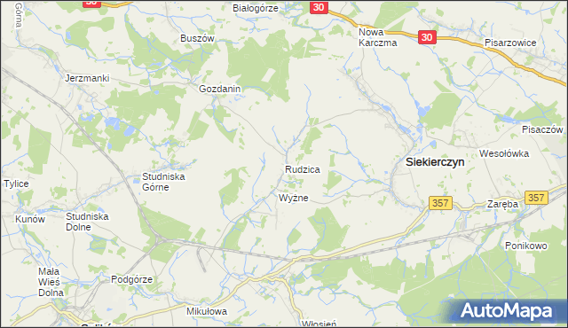 mapa Rudzica gmina Siekierczyn, Rudzica gmina Siekierczyn na mapie Targeo