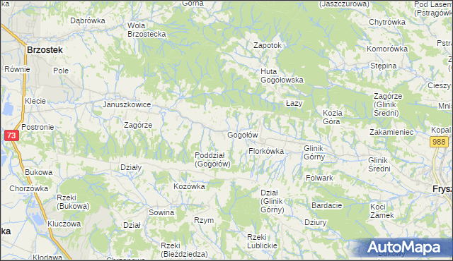 mapa Gogołów gmina Frysztak, Gogołów gmina Frysztak na mapie Targeo