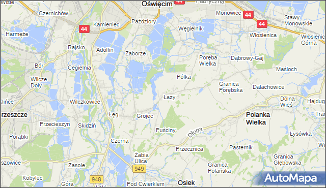 mapa Łazy gmina Oświęcim, Łazy gmina Oświęcim na mapie Targeo