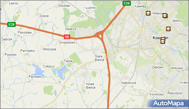 mapa Stare Bielice gmina Biesiekierz, Stare Bielice gmina Biesiekierz na mapie Targeo