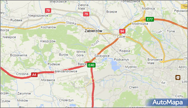 mapa Szczyglice gmina Zabierzów, Szczyglice gmina Zabierzów na mapie Targeo