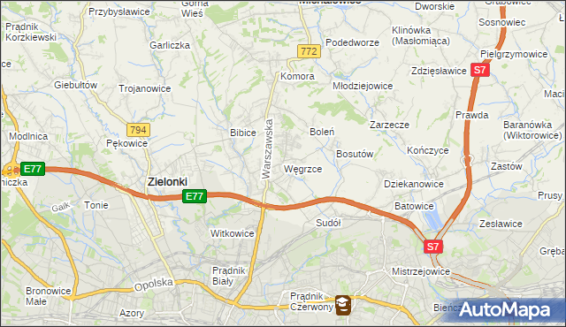 mapa Węgrzce gmina Zielonki, Węgrzce gmina Zielonki na mapie Targeo