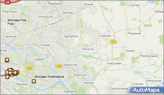 mapa Wilczyce gmina Długołęka, Wilczyce gmina Długołęka na mapie Targeo