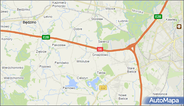 mapa Gniazdowo gmina Biesiekierz, Gniazdowo gmina Biesiekierz na mapie Targeo