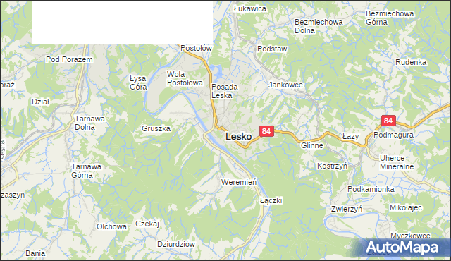 mapa Lesko, Lesko na mapie Targeo