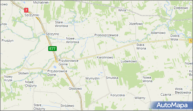 mapa Karolinowo gmina Załuski, Karolinowo gmina Załuski na mapie Targeo