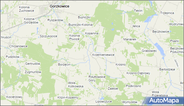 mapa Krzemieniewice, Krzemieniewice na mapie Targeo