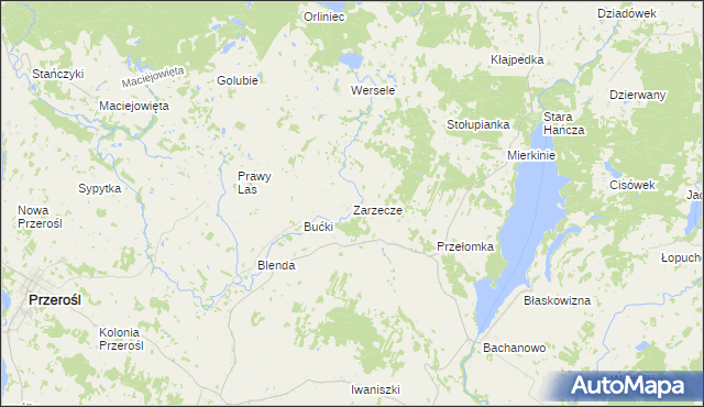 mapa Zarzecze gmina Przerośl, Zarzecze gmina Przerośl na mapie Targeo