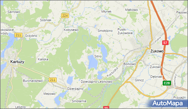 mapa Sitno gmina Kartuzy, Sitno gmina Kartuzy na mapie Targeo