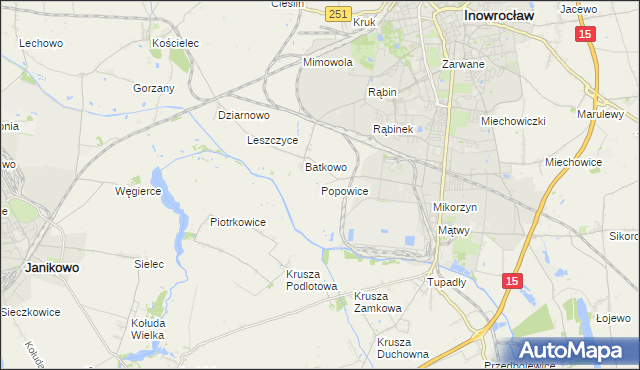 mapa Popowice gmina Inowrocław, Popowice gmina Inowrocław na mapie Targeo
