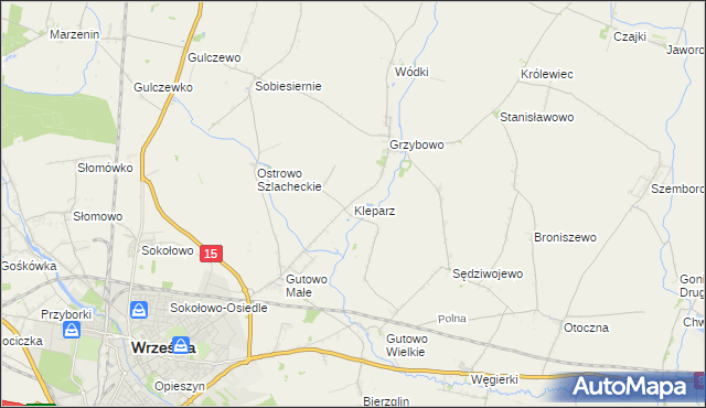 mapa Kleparz gmina Września, Kleparz gmina Września na mapie Targeo