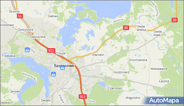 mapa Marcelin gmina Szczecinek, Marcelin gmina Szczecinek na mapie Targeo