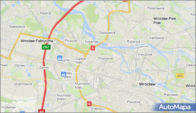 mapa Popowice gmina Wrocław, Popowice gmina Wrocław na mapie Targeo