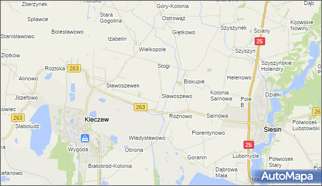 mapa Sławoszewo gmina Kleczew, Sławoszewo gmina Kleczew na mapie Targeo
